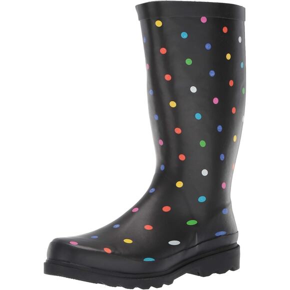 Sugar Women Raffle 4 Tall Rain Boots Size US 10M Black Fiesta Dot Rubber - Picture 1 of 4